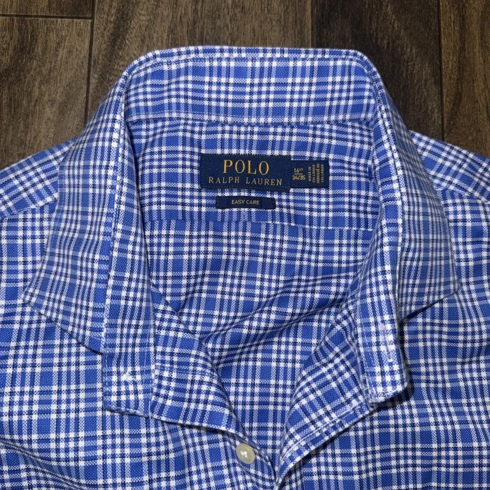 Polo Ralph Lauren‎ Plaid Button-Down Long Sleeve Shirt Blue Easy Care Men's Sz L